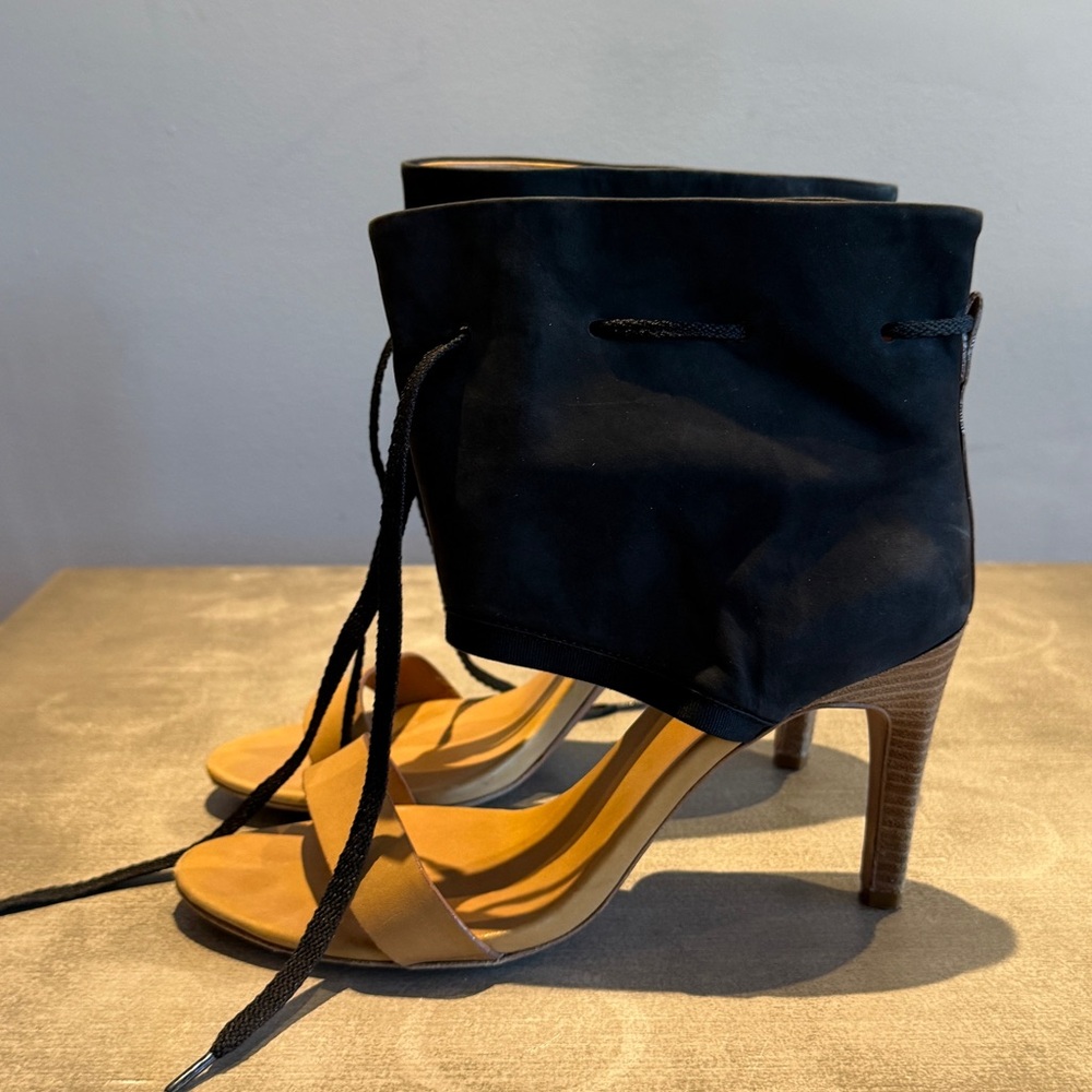 See By Chloe Black and Tan Stiletto Heels with Lace-Up Detail